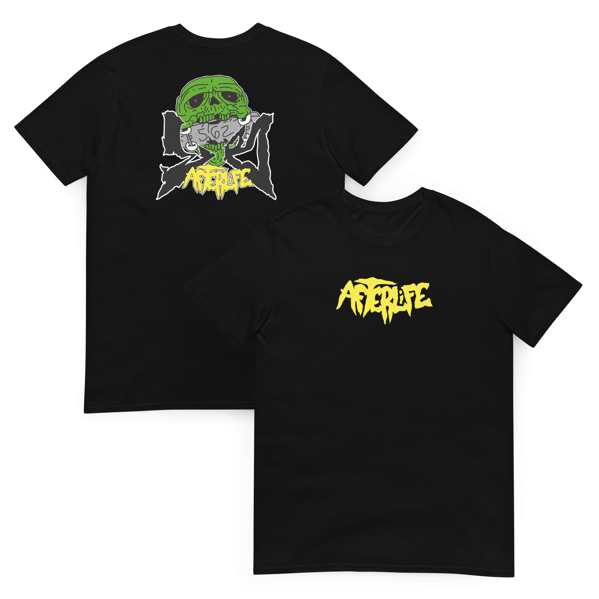 Black t-shirt featuring a green cartoon alien with a yellow star and "ABORT" text on the front.