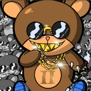 A stylish cartoon bear with gold teeth and chains.