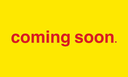 Yellow background with red text saying 'coming soon'.