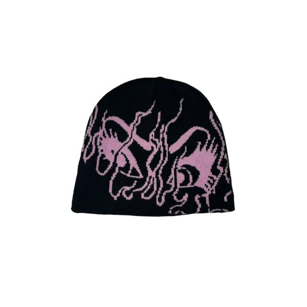 Black beanie with a pink octopus design.