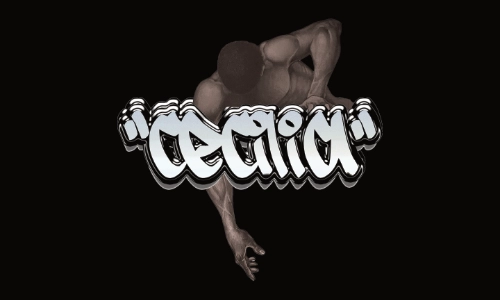 Artistic image of a nude figure with graffiti-style text overlay.